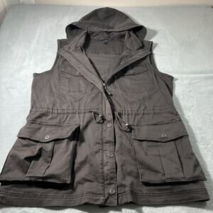 Y2k 2000s Hooded Biker Vest Hoodie Womens XL Grunge Goth Hunter Cargo Sleeveless